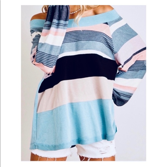 Boho Long Sleeve Color Block Striped Top - Picture 2 of 3